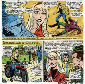 Os dramas de Gwen Stacy, Peter Parker e Harry Osborn na arte de John Romita.