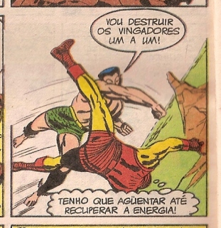 Namor combate os Vingadores na arte de Jack Kirby.