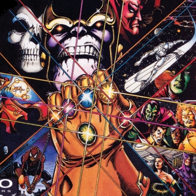 Thanos e a Manopla do Infinito nos quadrinhos.