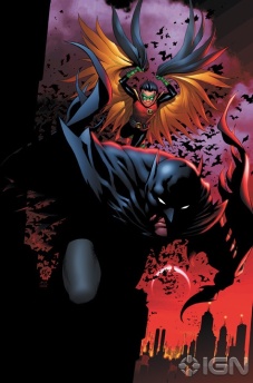 Batman e seu filho, Damian Wayne, o Robin atual.